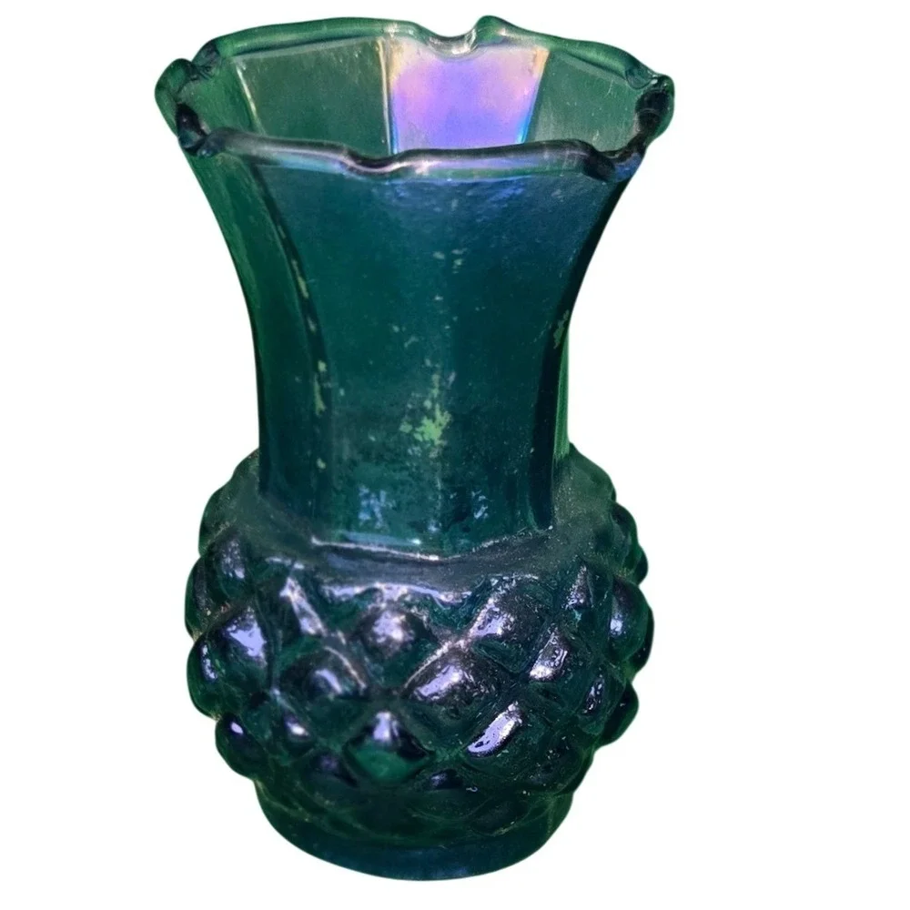 Vintage Iridescent Blue Glass Pineapple Vase Small toothpick‎ holder bud vase 3